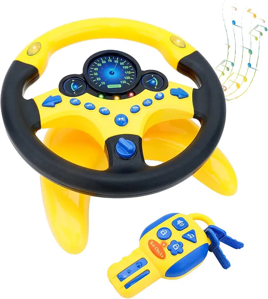 deAO Kinder Lenkrad Spielzeug für Auto, Mit 360° Rotation für Kinder (Gelb)