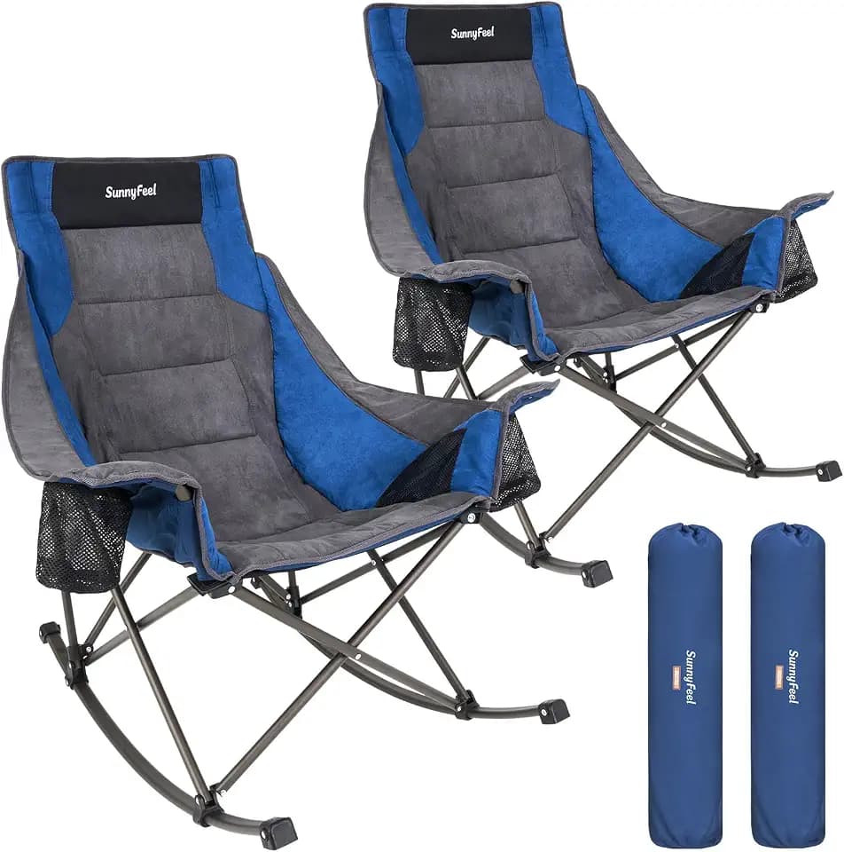 SUNNYFEEL Oversized Folding Rocking Camping Chair 2 Pack, 500lbs Blue