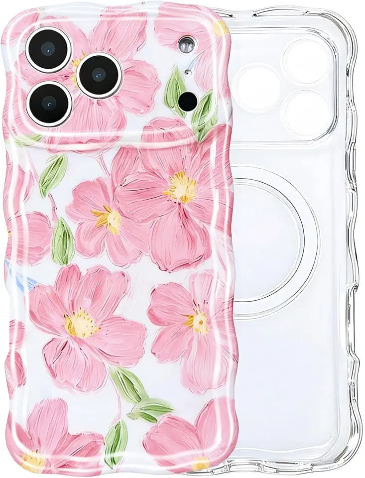 Magnetic for iPhone 17 Pro Case Vintage Floral, Romantic Pink