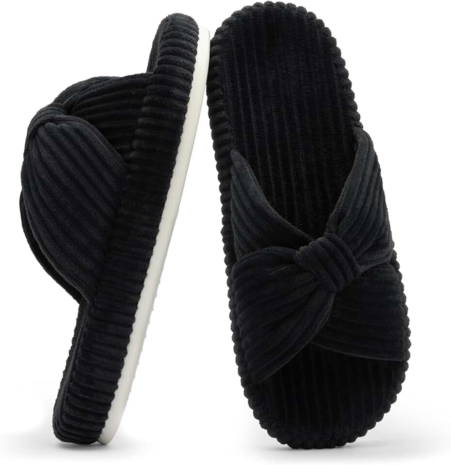 Chantomoo Slippers for Women Memory Foam House Bedroom Corduroy Bow Crossbands Slipper Shoes Comfy Trendy Gift Slippers