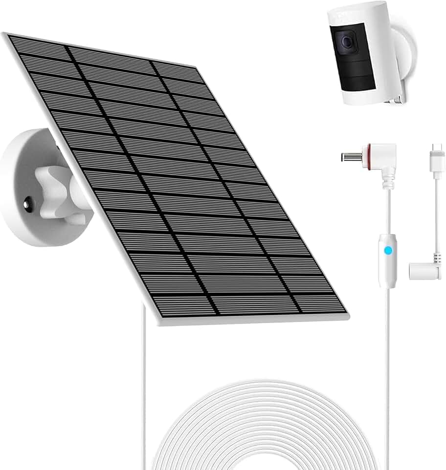 6W Solarpanel kompatibel mit Ring Spotlightcam Plus/Pro und Stick Up Cam, Solar-Ladegerät für Ringcam, 4m, IP66-Panel, USB-C und DC 3,5mm