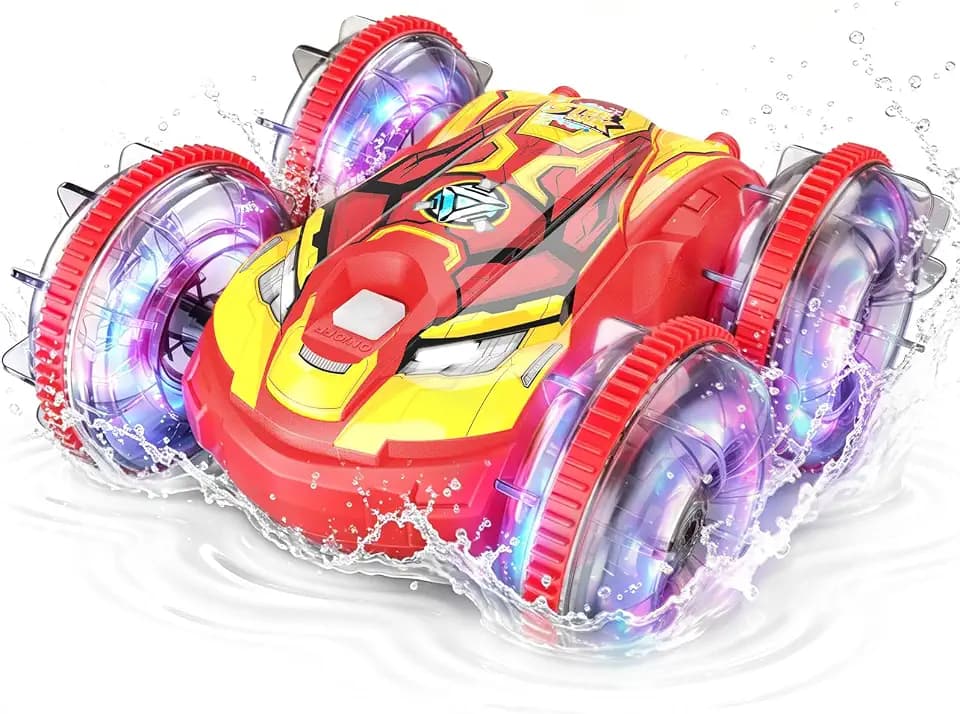 SIVQIKE Ferngesteuertes Auto Kinder, RC Stunt Auto Helden-Design, LED Licht, Handgestensteuerung, wasserdichtes Amphibienfahrzeug, 360° Stunts, 2 Akkus, Geschenk ab 6 Jahren