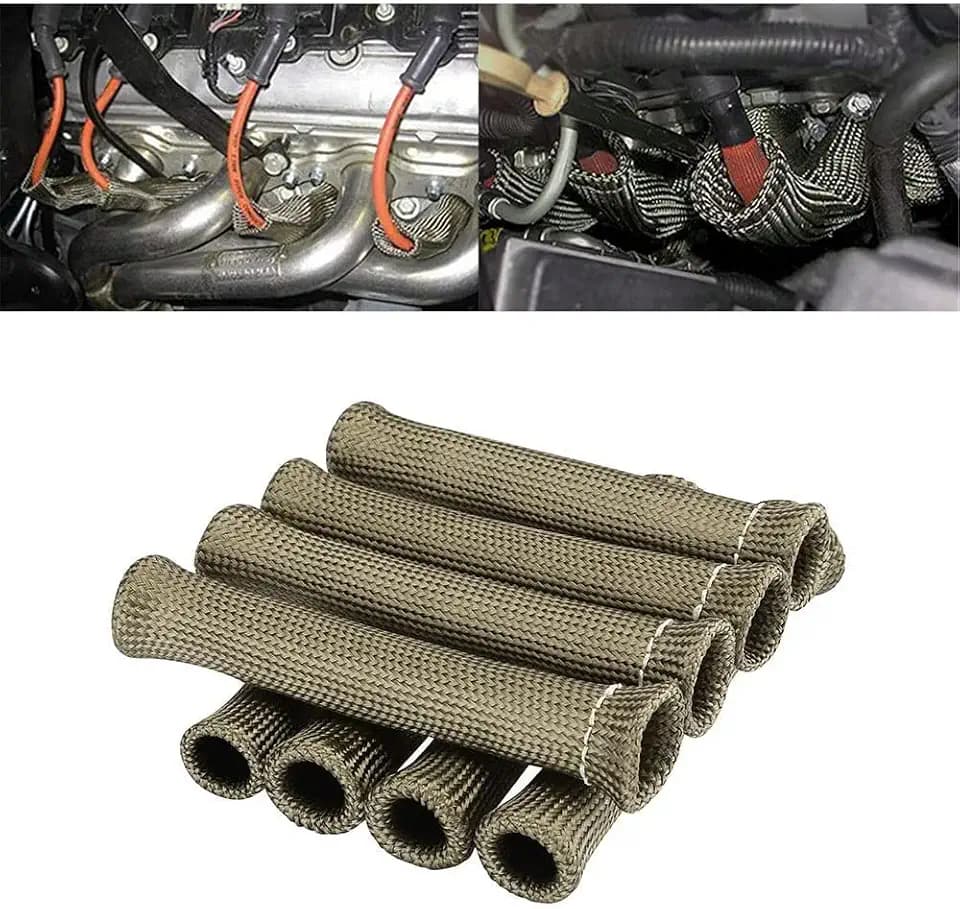 Titanium Spark Plug Wire Heat Shield & Sleeve - 2500F High Temp Protection, 8-Pack