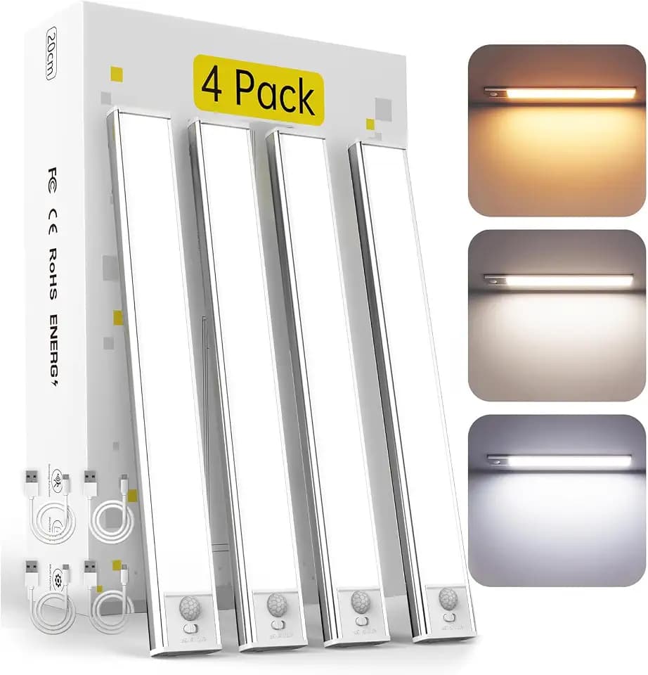 DAYBETTER 8inch Under Cabinet Lighting,4 Pack Motion Sensor Light Indoor
