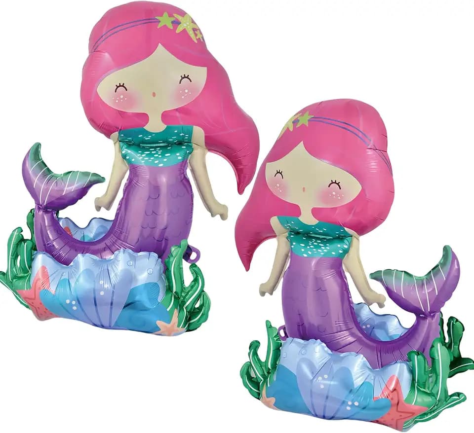 Self-Standing Mermaid Balloons – 2 Pack Little Mermaid Birthday Decorations for Girls Under the Sea & Ocean Theme Party Supplies 26 Inch