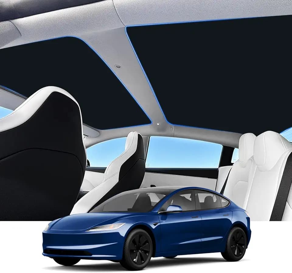 Black Sunshade Roof Sunroof Cover Waterproof Sunshade - Fits 2020-2026 Tesla Model 3/ Highland - UV Block & Heat Reduction Window Accessories - with Black Buckle - No Sag Ice-Crystal Cooling Coatings