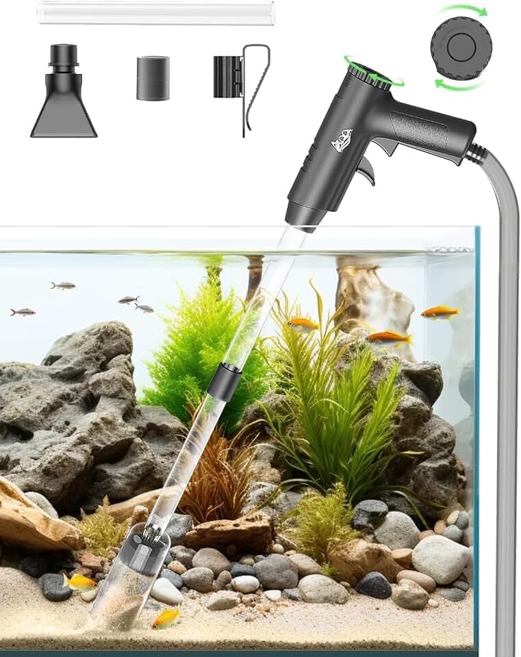 AQQA Aquarium Sauger, 4 in 1 Starke Absaugung Aquarium Reiniger, Einstellbarer Mulmsauger Aquarium für Wasserwechsel Sandwaschen Wasserfilterung und Wasserumwälzung