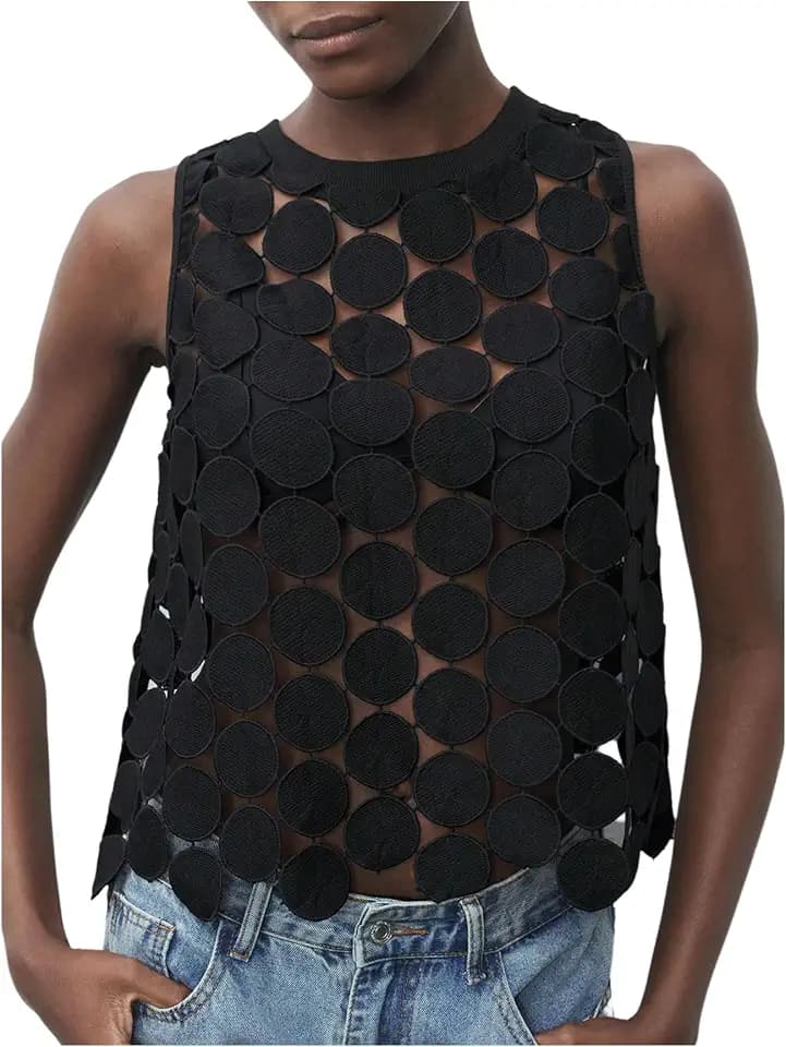 Floerns Women's See Through Sleeveless Y2k Tank Top Crew Neck Vest Shirts