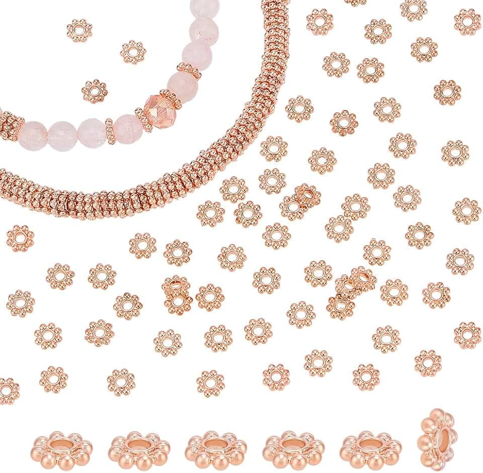 PH PandaHall 500 Stück 5mm Schneeflocken Abstandsperlen Roségoldene Gänseblümchenblütenperlen Gänseblümchen Schmuck Abstandsperlen Lose Bastelperlen Für Ohrringe Armbänder Halsketten