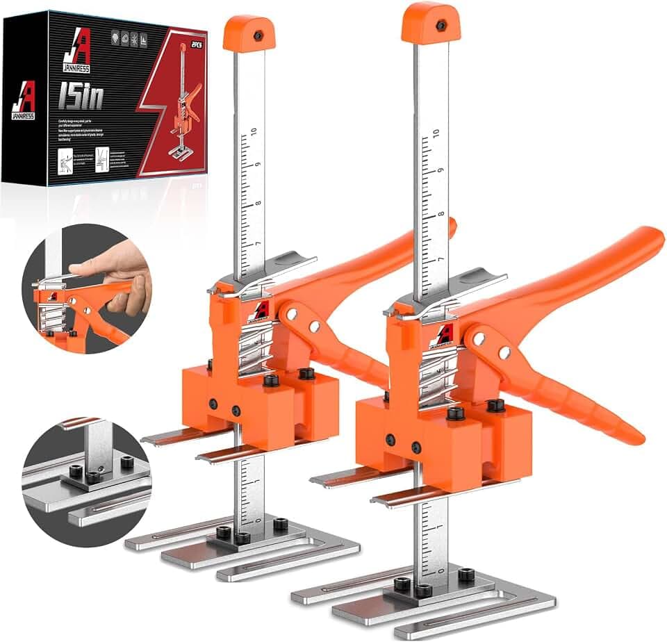 Labor Saving Arm Jack Handle 2 Pack,15 in Construction Jack,Multifunctional Furniture Jack for Installing Cabinets and Wall Tile Height Adjuster Handheld Lifter Tool, Load 400LBS, Orange