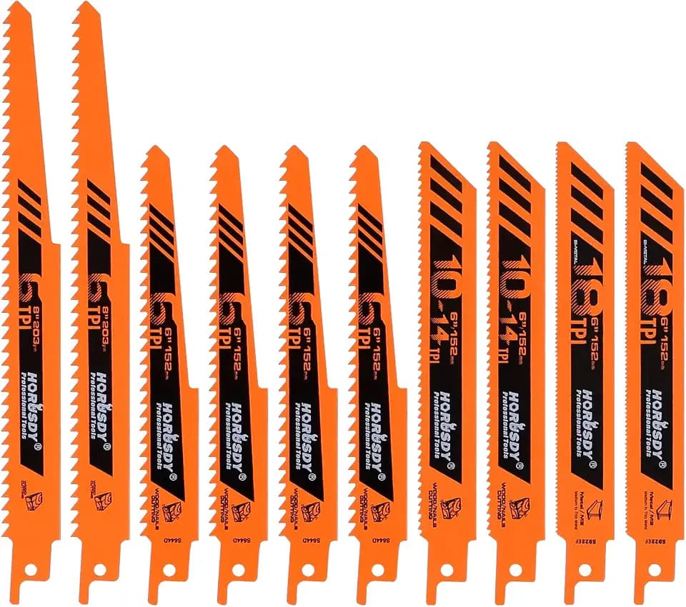 HORUSDY 10-Piece Reciprocating Saw Blades Set - Professional Sawzall Blades for Wood, Metal, Drywall & Plastic - High Carbon Steel Pruning Saw Blades - Compatible with DeWalt, Milwaukee & More