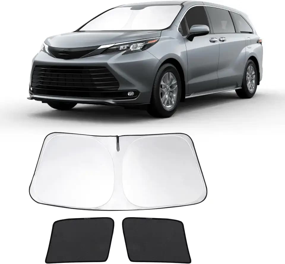3PCS Car Window Shades Front Windshield Sun Shade Foldable Window Shade Custom Fit for Toyota Sienna 2016-2026 Accessories Car Shades for Front Windows Anti-UV Rays Block Heat