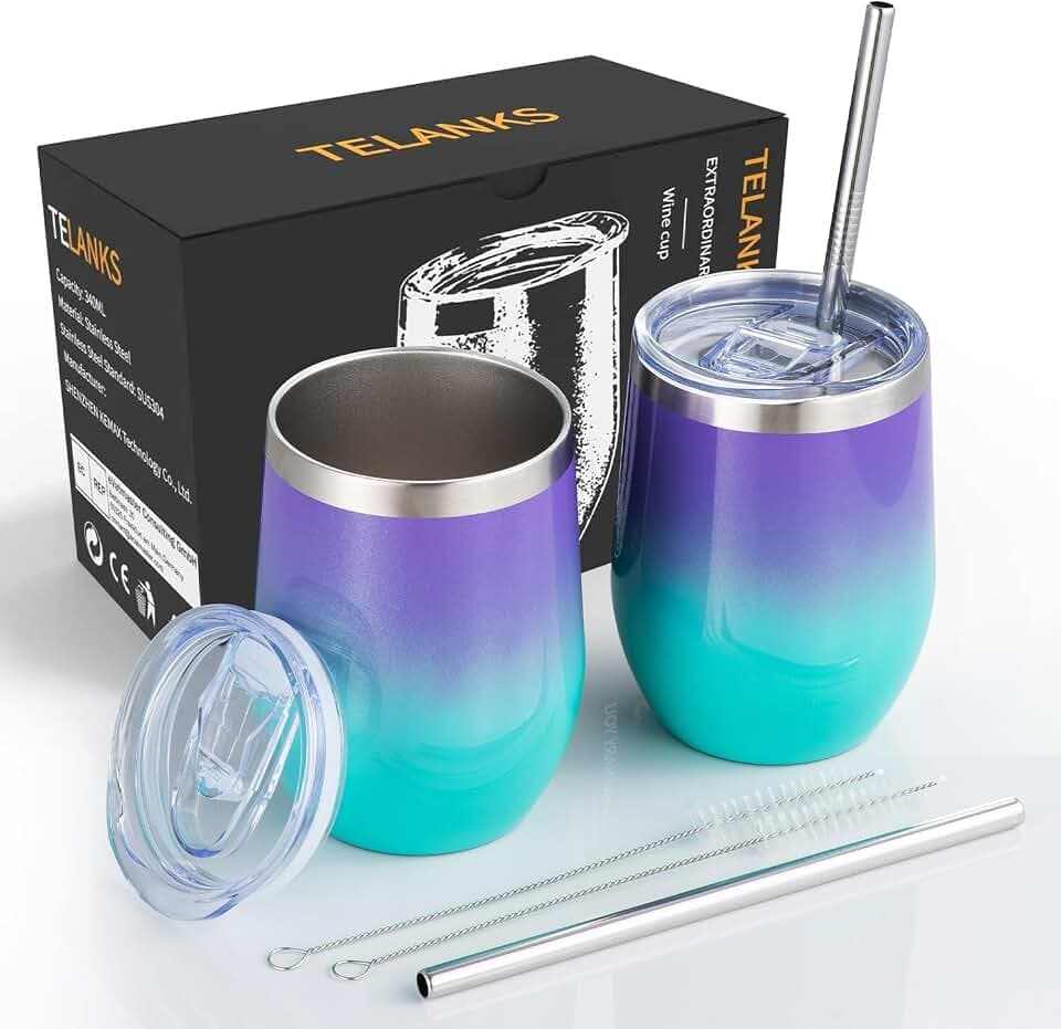2 Stück Edelstahl Weinbecher to go 350 ml, Camping Weingläser