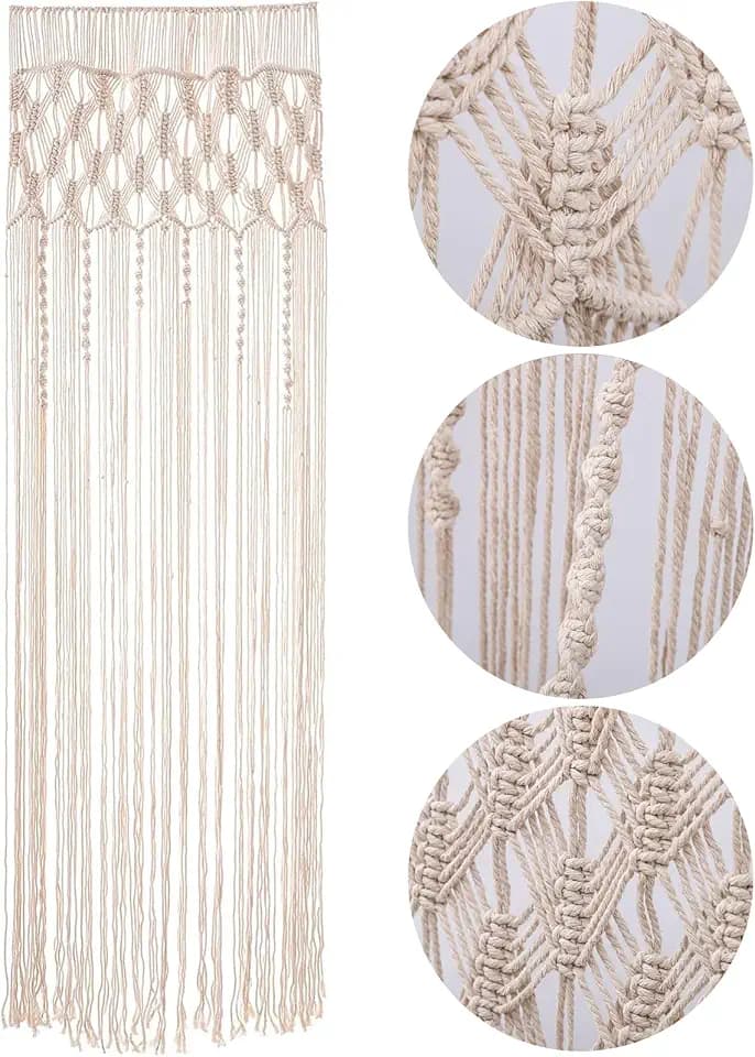 Makramee Wandbehang Boho Deko Handgemachte Gewebte Wandteppich Boho Makramee Vorhang Tür für Hochzeit Hintergrund Fenstervorhänge, 203cm (L) x 74cm (W)