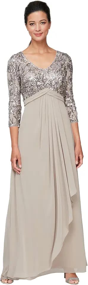 Alex Evenings Womens Long Lace Top Empire Waist Dress