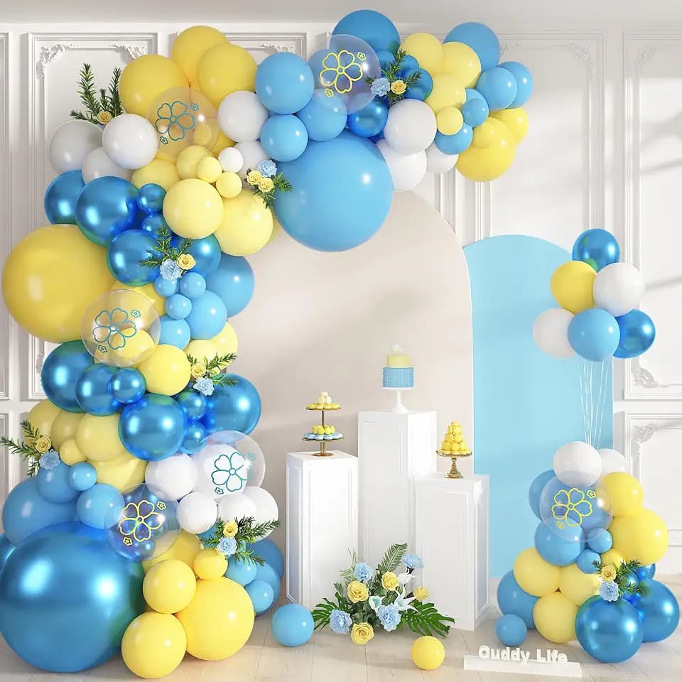 Ouddy Life 152Pcs Blue and Yellow Balloons Arch Kit Different Size