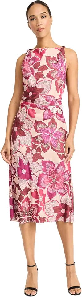 Maggy London Women's Womens Sleeveless High Neck Midi Dress - Special Occasion a Line Dress - Elegant Wedding Guest Dress