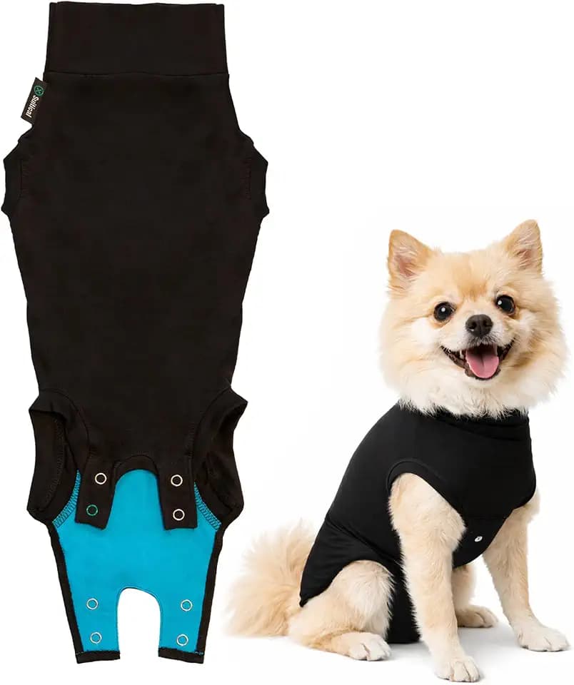 Suitical Recovery Suit for Dogs - Dog Surgery Recovery Suit with Clip-Up System - Breathable Fabric for Spay, Neuter, Skin Conditions, Incontinence - 13.0-16.5 Inches Neck to Tail - XXS, Black