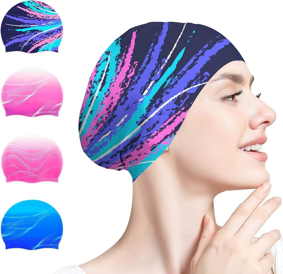 Badekappe Damen,Silikon Erwachsene Schwimmhaube für Kurze und Lange Haare, Wasserfest und Bequem