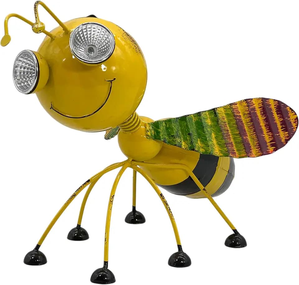 Galt International Yellow Bee Metal Garden Statue w/Solar LED Lights Yard, Patio, Lawn and Garden Decor and Ornament, Outdoor and Indoor Statue