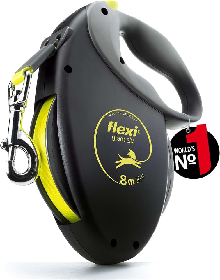 flexi® Giant Professional S/M Hunde Roll-Leine, 8m Gurt, schwarz/neon-gelb