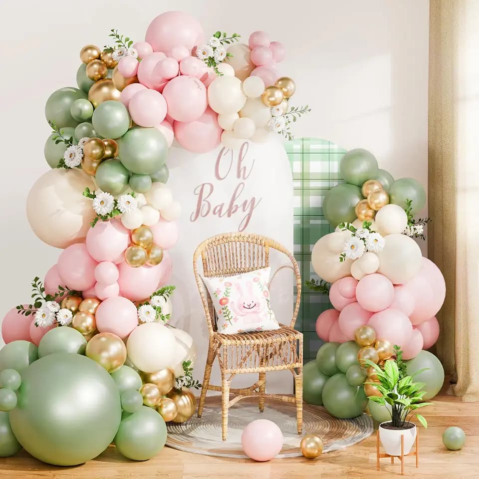 Luftballon Girlande Rosa Grün, 115 Stück Luftballons Grün Rosa Pastell, Luftballons Salbeigrün Pink Pastell Geburtstag Set für Baby Shower Babyparty Deko Mädchen, Geburtstagsdeko, Hochzeit, JGA Deko