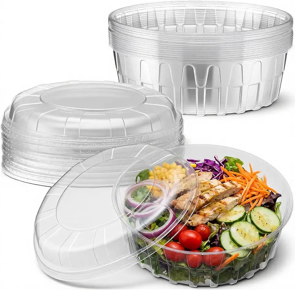 16 Pack 96 oz Disposable Large Plastic Salad Bowls with Airtight Lids, Clear Plastic Salad Bowls for Lunch Takeout Salads Meal Fruit Preparation Containers for Takeout Catering Restaurant