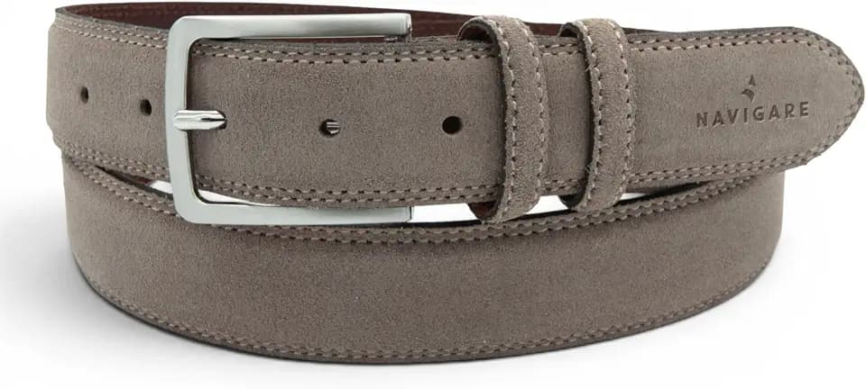 Navigare Eleganter Herrengürtel aus Wildleder, hergestellt in Italien, echtes Leder mit satinierter Dornschnalle, verstellbar und kürzbar