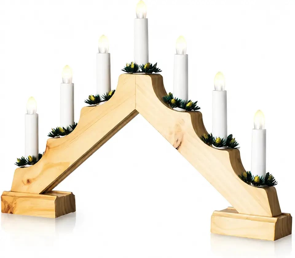 STATUS Kitzbuhel Kerzenbrücke | 7 warmweiße festliche LED-Kerzenlichter | Innenbeleuchtung mit Timer | batteriebetrieben | Kiefer | KITZBUHEL7BWW6