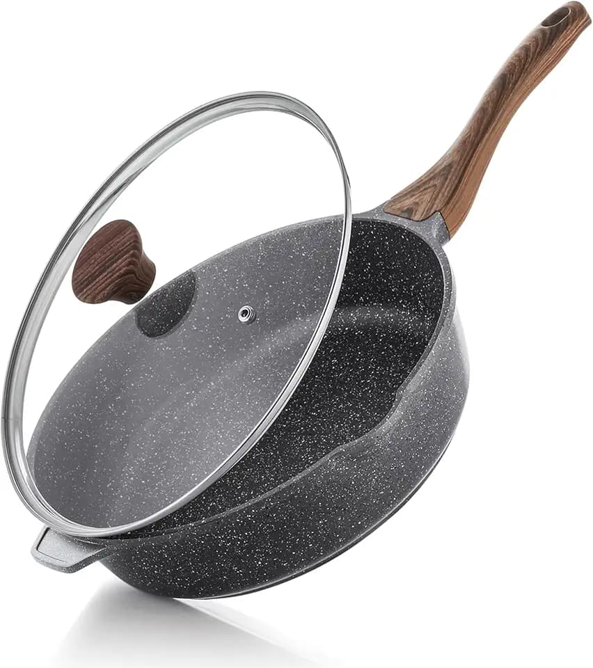 SENSARTE 28cm Schweizer Granit Beschichtung Tiefe Bratpfanne mit Deckel