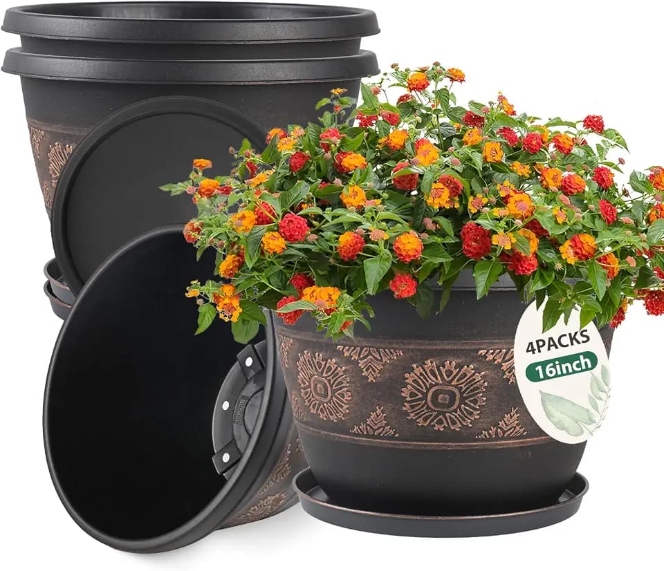 Usocik 16 Inch Outdoor Planters, 4 Pack, Copper Retro Floral