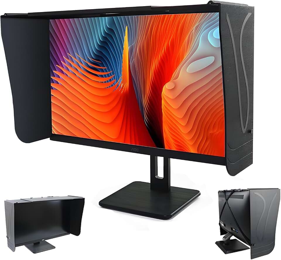 Monitor Hauben Sonnenschutz, 17-27 Zoll Verstellbare Monitorhaube Bildschirm Sonnenblende für Dell HP Viewsonic Philips Samsung Lenovo ASUS LG EIZO NEC ACER Zubehör für Laptops und Desktop Computer