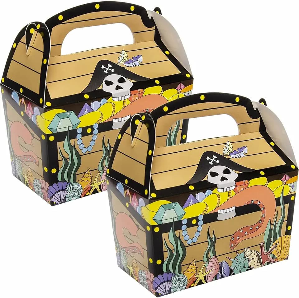 Carpeta Piraten Schatztruhe Schatzkiste für Kindergeburtstag | 12 Stück | Geschenkboxen für Mitgebsel aus Pappe | Mitgebselbox mit Tragegriff | Pirat Kinderpiraten