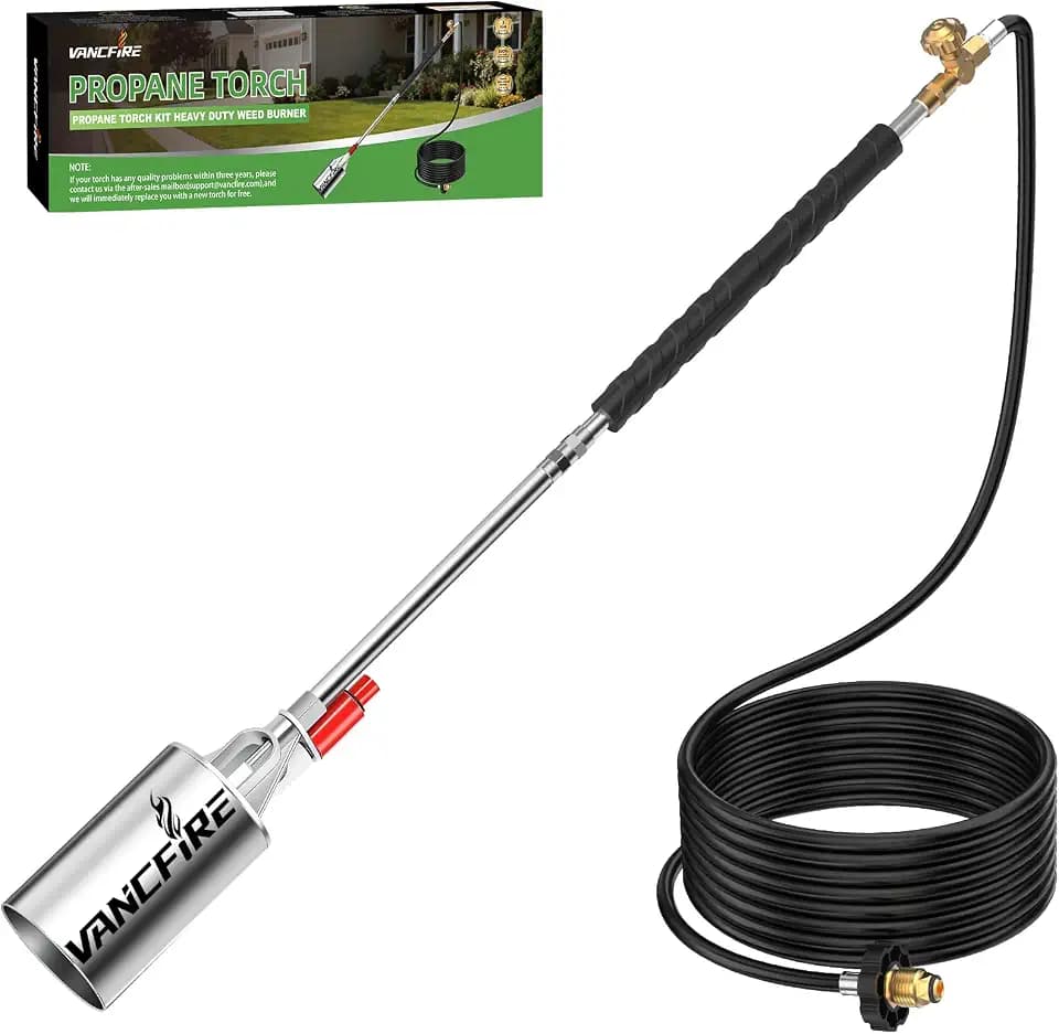 Propane Torch Weed Burner Kit, Heavy Duty High Output Blow Torch Flamethrower with Self Igniter & 10FT Hose for Weeding, Roofing, Ice Melting, Road Marking,Charcoal (34IN)