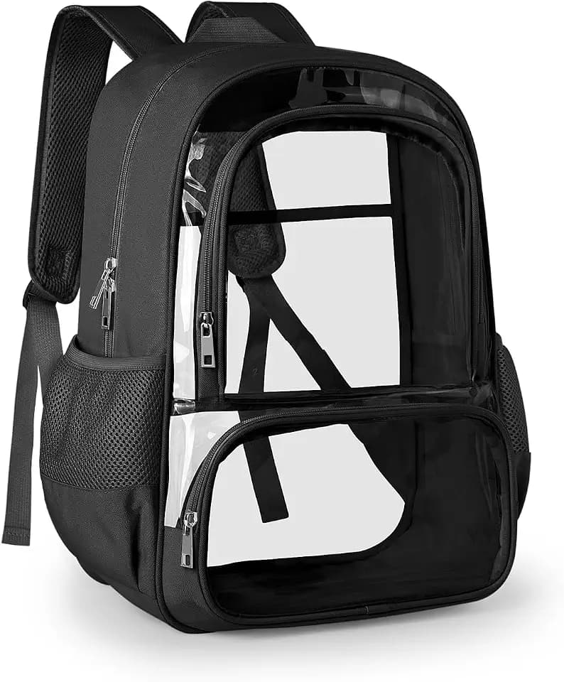 KIMNERPU Clear Backpack, PVC & Fabric Transparent Reinforced Straps, Black