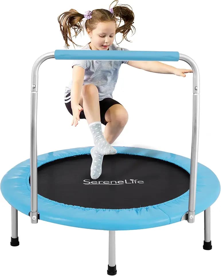 SereneLife 36″ Foldable Mini Trampoline for Kids - Compact Fitness Rebounder with Foam Handle - Safe, Stable Exercise Trampoline with 330lbs Max Load for Indoor/Outdoor Active Play & Exercise