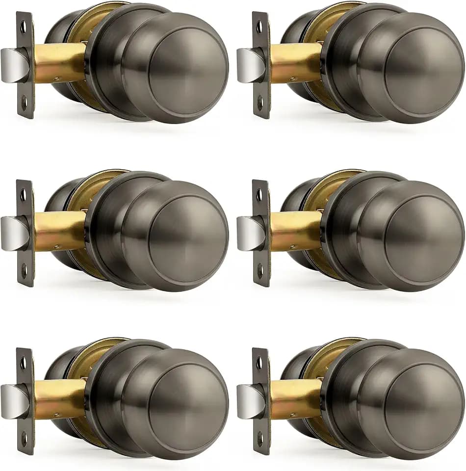 Probrico Grey Interior Door Knob for Hallway, Satin Gunmetal Door Knobs Closet Door Knob, Passage Door Knobs with Round Ball Knob, 6 Pack