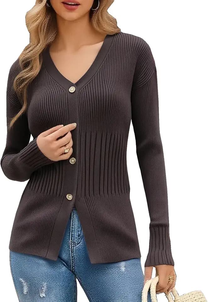 Ckikiou Slim Fit Ribbed Knitted Cardigan for Women