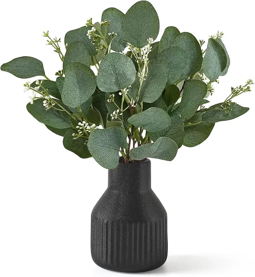 Dahey Fake Eucalyptus Plants in Small Ceramic Vase for Bathroom Table Decor