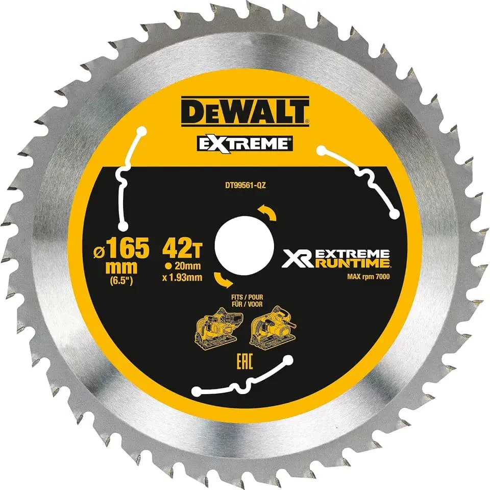 DEWALT XR Extreme Runtime Kreissägeblatt (für Tauchkreissägen, Sägeblatt-Ø 165/20 mm, 42 WZ/FZ, für feine Schnitte) DT99561