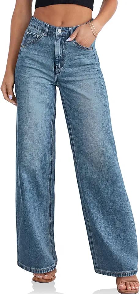 Cicy Bell Womens Wide Leg Jeans High Waisted Boyfriend Loose Baggy Denim Pants with Pockets