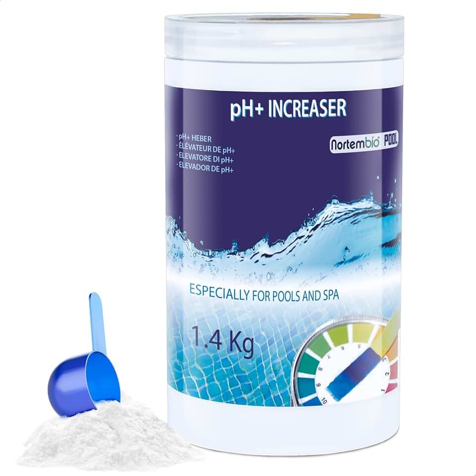 Nortembio pH Plus Pool 1,4kg - pH Heber für Whirlpool & Schwimmbad - pH+ 100% Naturrein - Schnelle Wirkung für Kristallklares Wasser + eBook Profi-Tipps