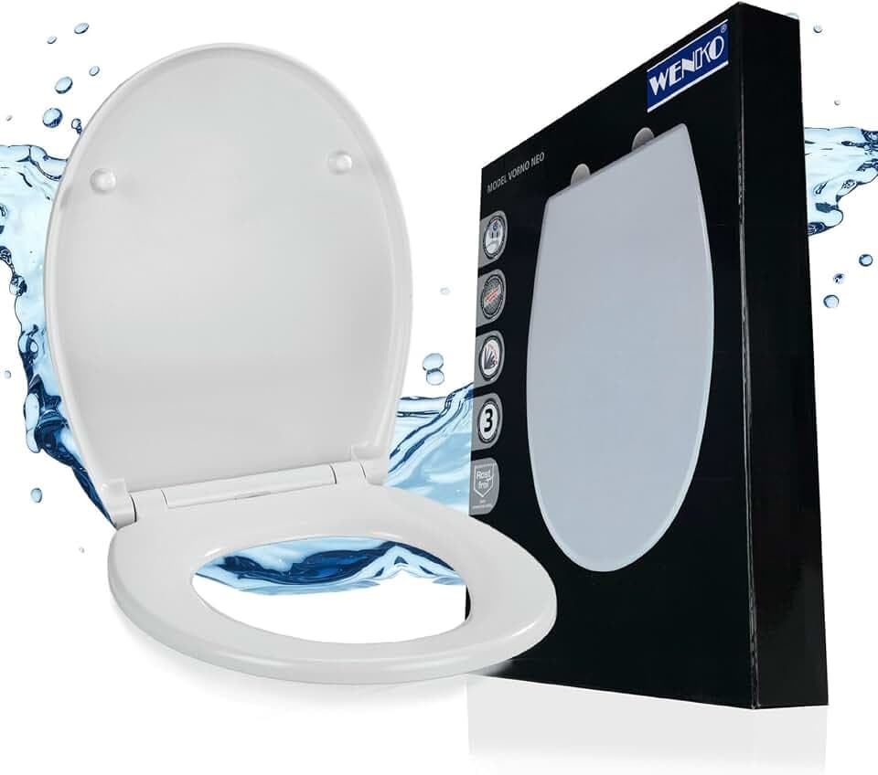 WENKO Toilettendeckel mit Absenkautomatik, oval, belastbar bis 175 kg, Klodeckel aus antibakteriellem, stabilem Duroplast, widerstandsfähig gegen Kratzer, einfache Montage, Mod. Vorno Neo, weiß
