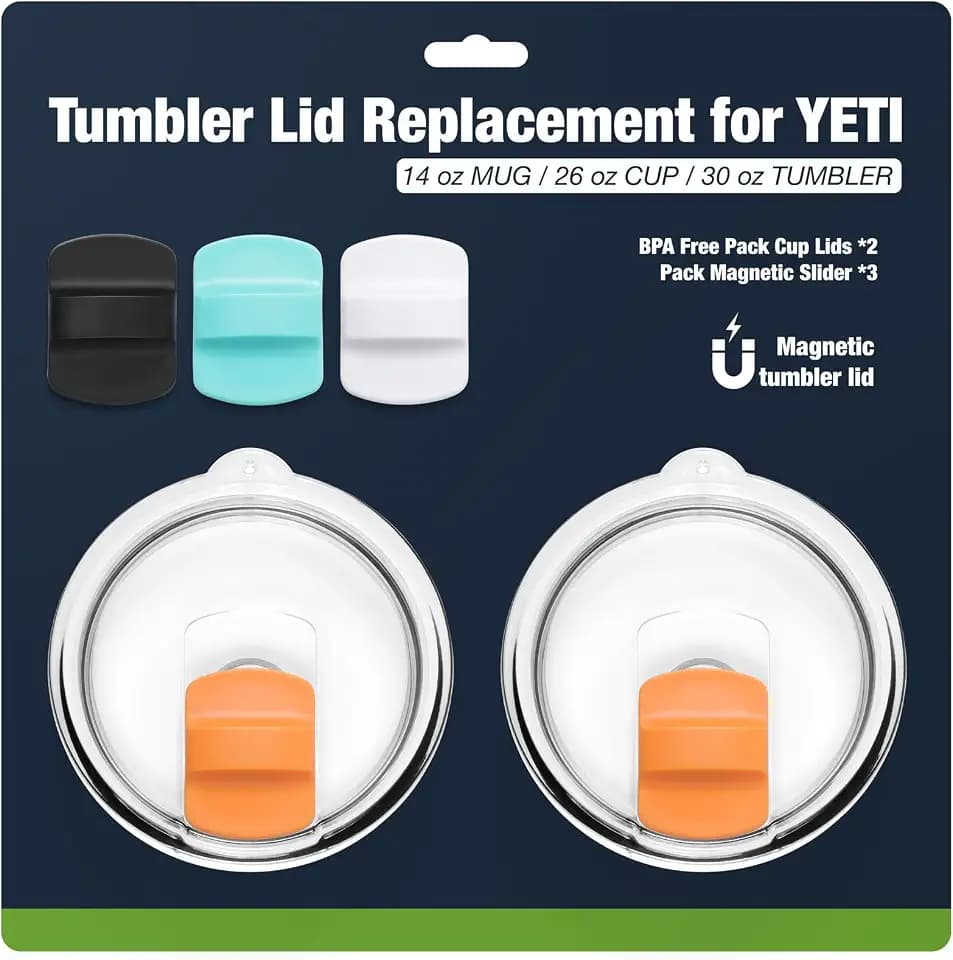 30 oz 887 ml Tumbler Lids,Magnetic Tumbler Lid Replacement for YETI,BPA Free 2 Pack Orange Tumbler Lids & 3 Pack Magnetic Slider