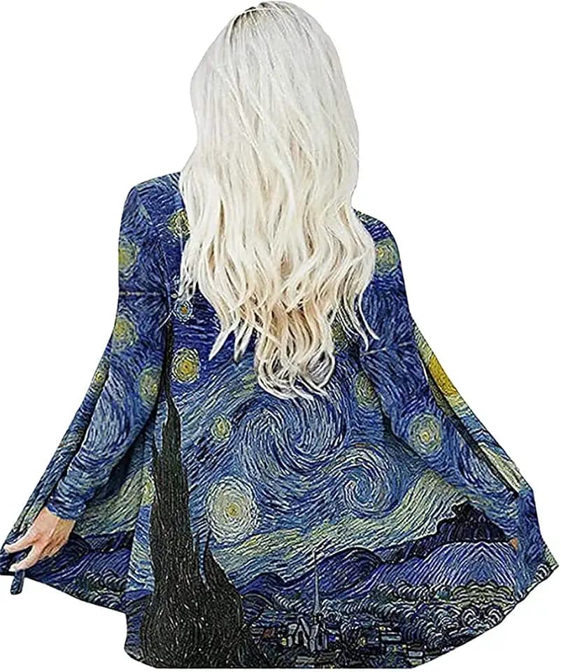 Van Gogh Shirt Gifts Starry Night Long Open Front Lightweight Cardigans for Women Long Sleeve Summer Clothing