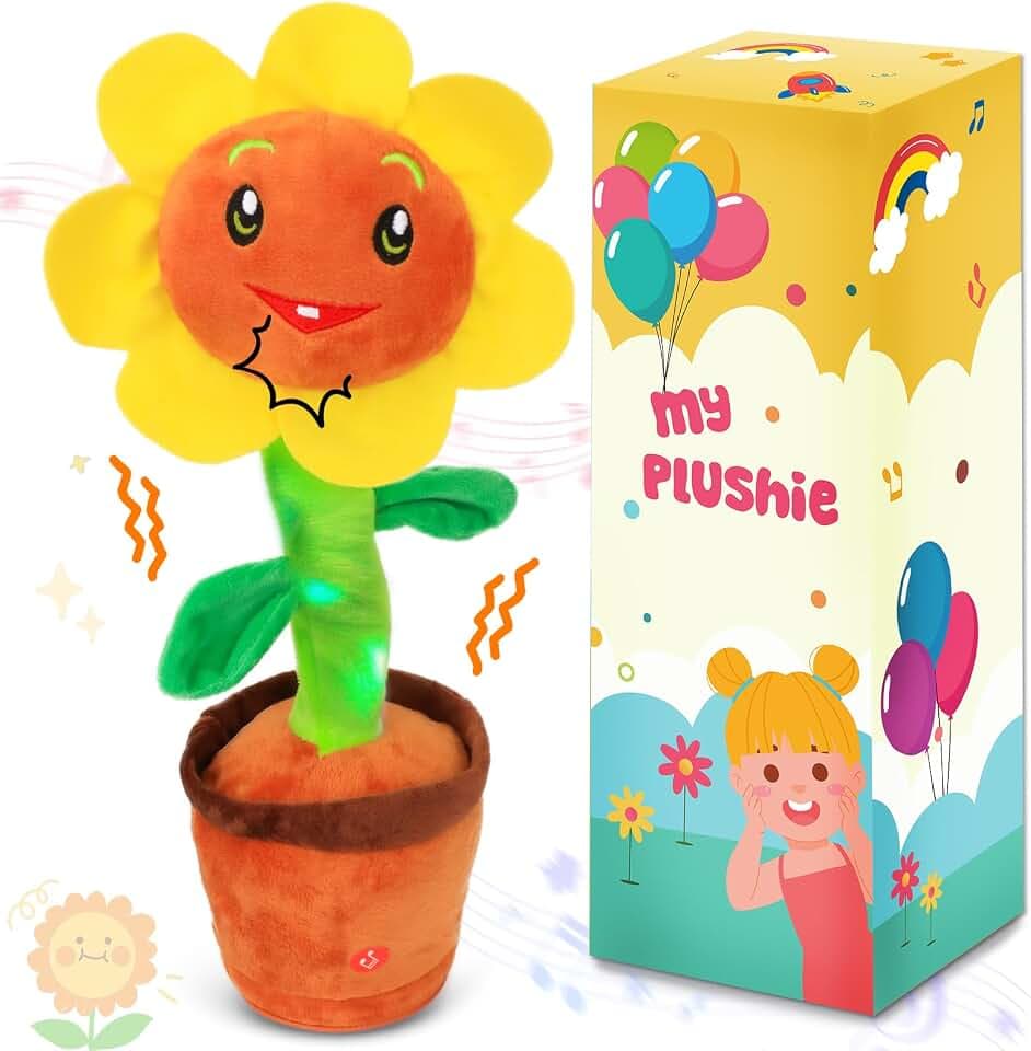 Easfan Talking Sunflower Repeats What You Say Musical Plush Toy for Kids