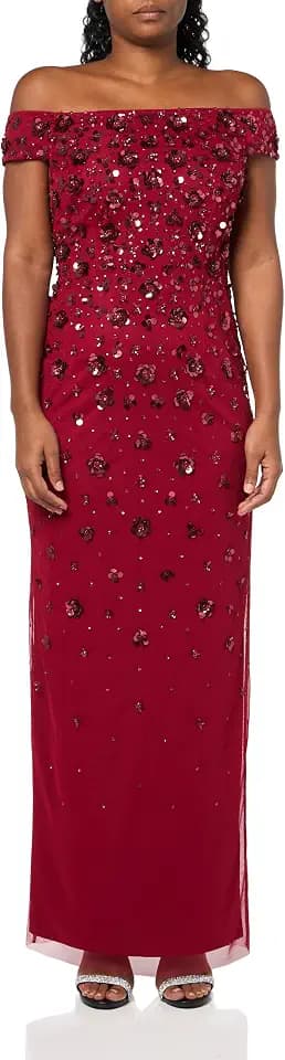 Adrianna Papell Women's Off Shoulder Beaded Dress