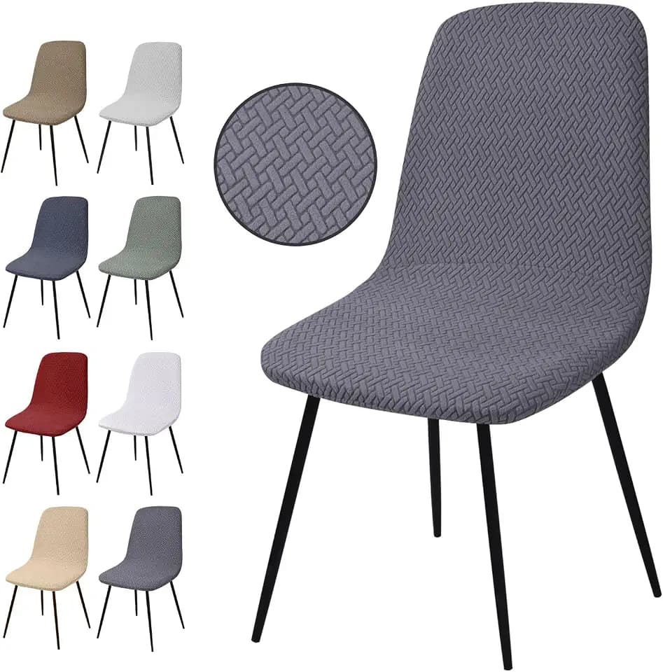Stuhlhussen 6er Set, Stretch Stuhlbezug Jacquard Esszimmerstühlhussen Universal Stuhlhussen Abnehmbarer Waschbarer Stuhlabdeckung für Esszimmer,Hotel,Bankett,Hochzeit,Partys Deko(T-Grau,6er Set)