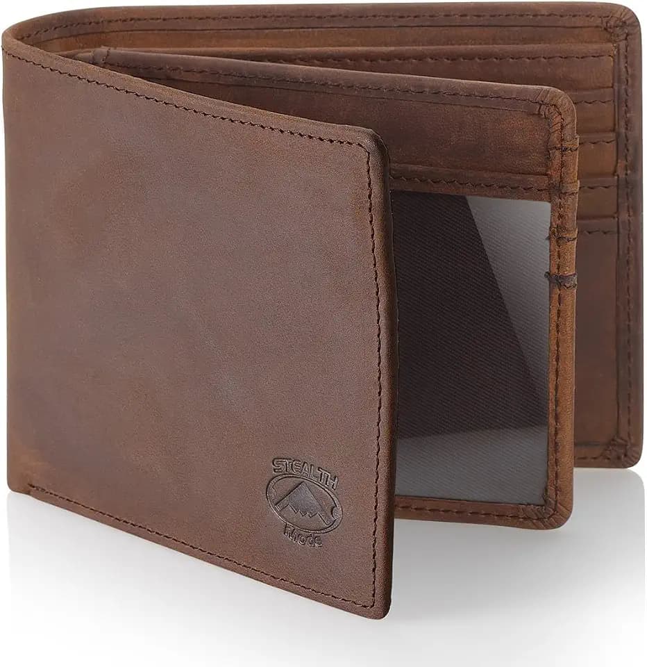 Stealth Mode Leather Bifold Wallet for Men With ID Window and RFID Blocking