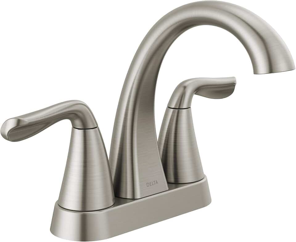Delta Faucet Arvo Centerset Bathroom Faucet Brushed Nickel, Bathroom Sink Faucet, Drain Assembly Included, SpotShield Stainless 25840LF-SP